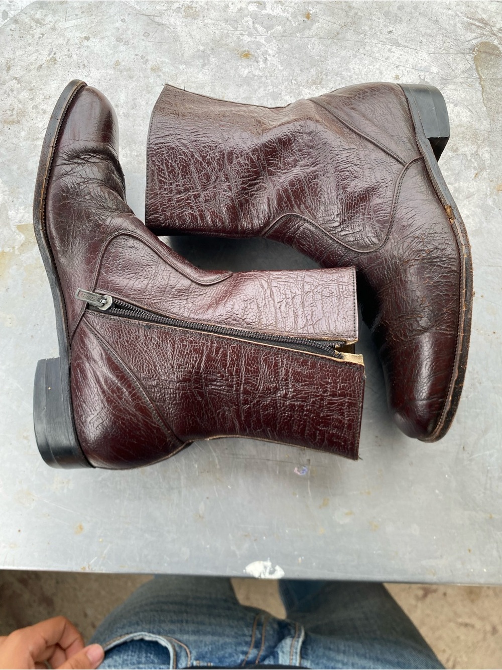 Vintage Dark Brown Leather Side-Zip Ankle Boots